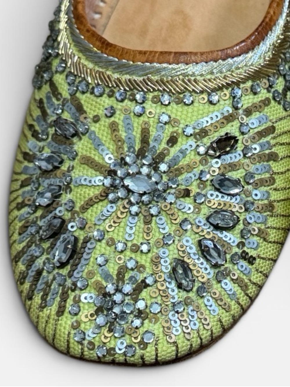Antik & Batik Yellow Women's Jutti Mules sequin embroidery EU 38/US 8 - Picture 2 of 8